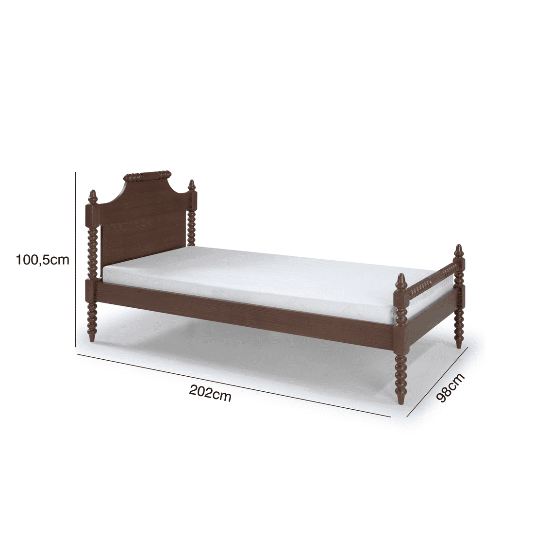 Cama de Solteiro Celine de Madeira Maciça - Castanho Cama de Solteiro Celine de Madeira Maciça - Castanho