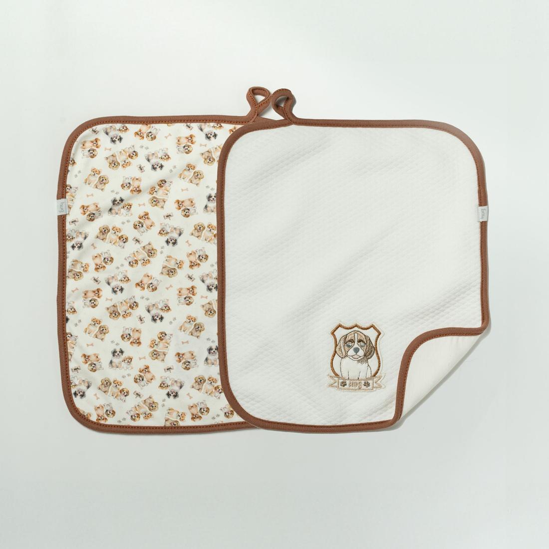 Kit 2 Toalhas de Boca para Bebê Cachorrinhos 32x37cm Algodão e Matelassê