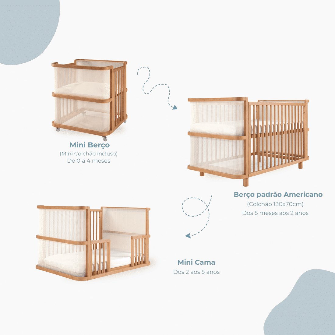 Berço Cama Evolutivo Maria Madeira Maciça Reflorestada com Tela Avelã Berço Cama Evolutivo Maria Madeira Maciça Reflorestada com Tela Avelã