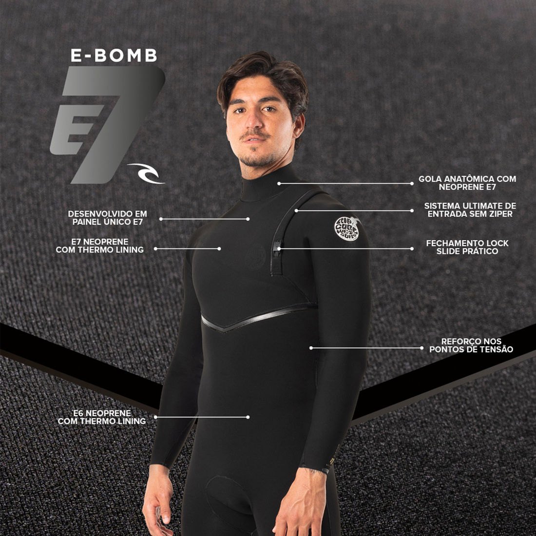 Short John Rip Curl Manga Longa E Bomb E7 Zip Free 2 mm Vedado OnlySurf