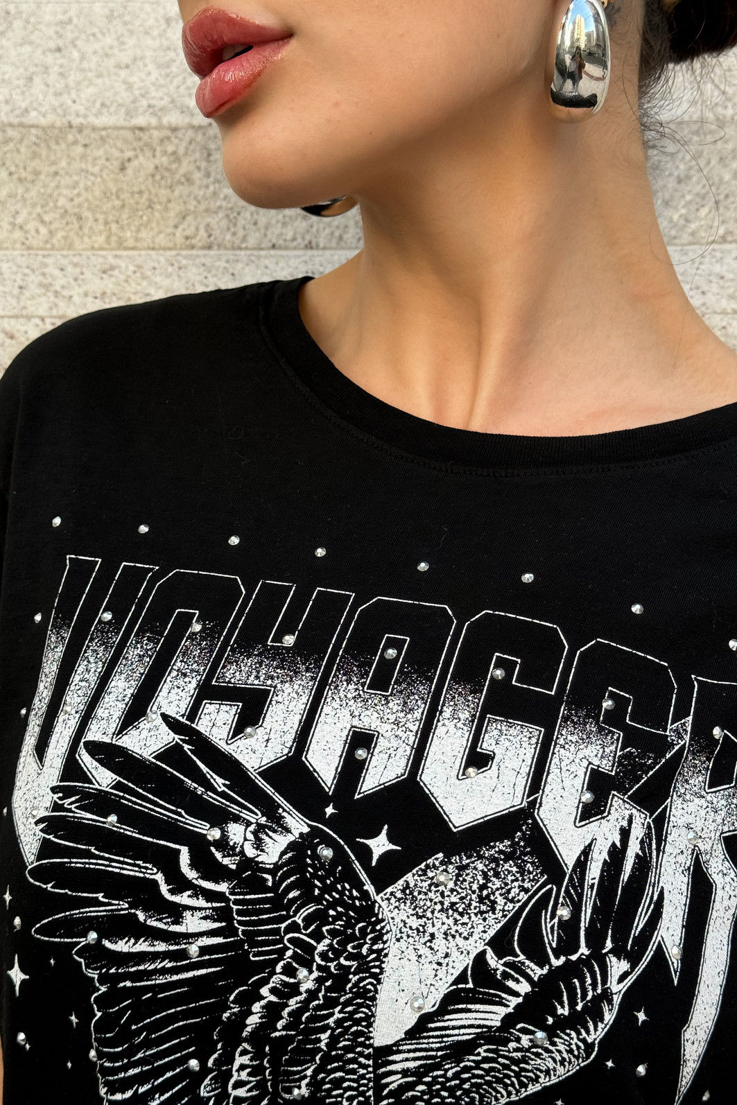 T-SHIRT ESTONADA ÁGUIA VOYAGER (COM METAIS) PRETO T-SHIRT ESTONADA ÁGUIA VOYAGER (COM METAIS) PRETO