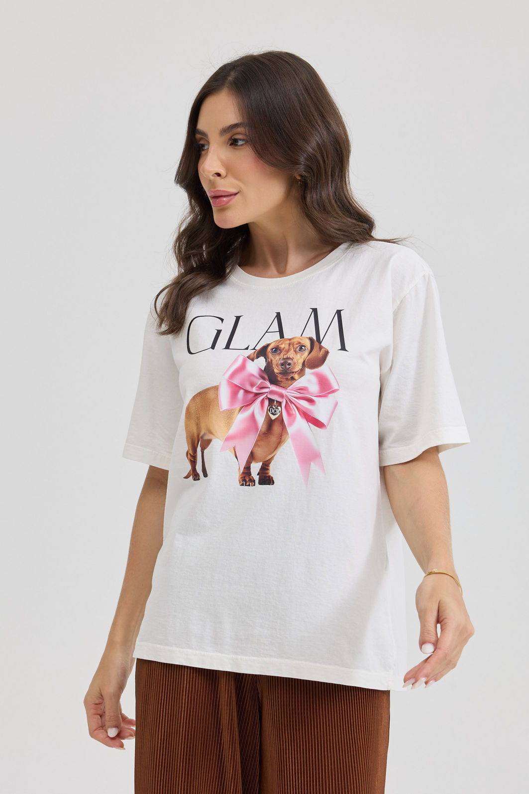 T-SHIRT ESTONADA GLAM DOG LAÇO OFF WHITE T-SHIRT ESTONADA GLAM DOG LAÇO OFF WHITE