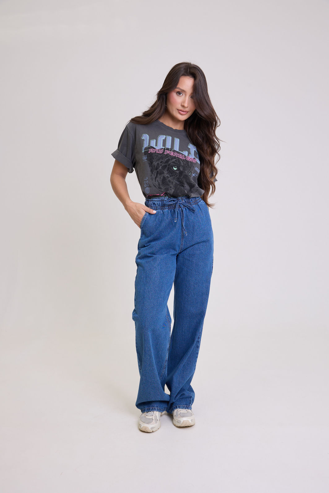CALÇA JEANS COM ELASTICO NA CINTURA E BOLSOS PRI AZUL ESCURO CALÇA JEANS COM ELASTICO NA CINTURA E BOLSOS PRI AZUL ESCURO