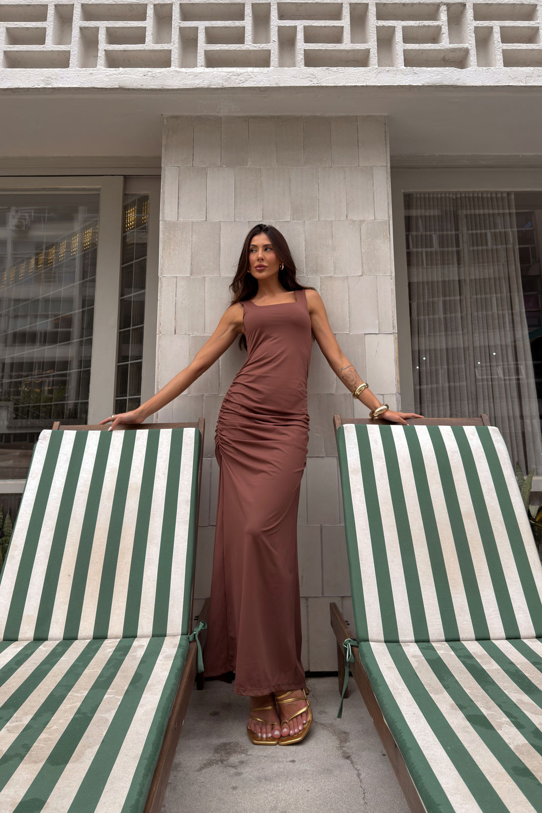 VESTIDO DECOTE QUADRADO GORGEOUS MARROM