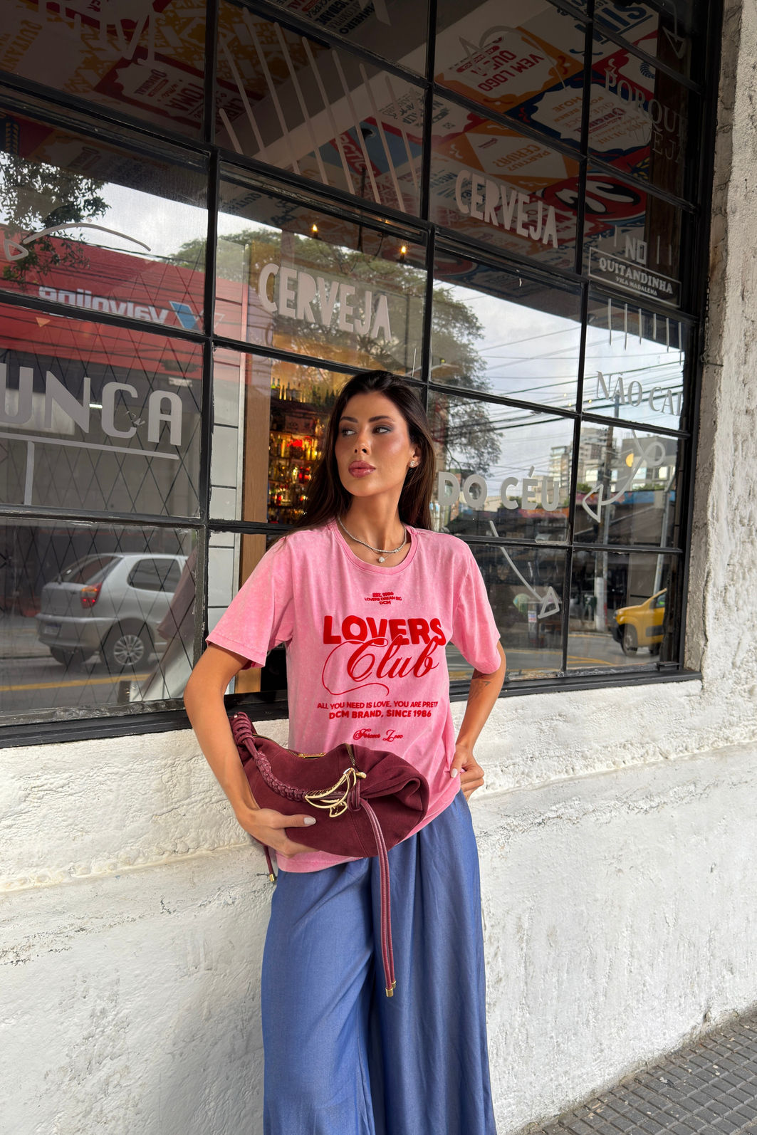 T-SHIRT ESTONADA LOVERS CLUB (COM FLOCADO) PINK HOT MARMORIZADO