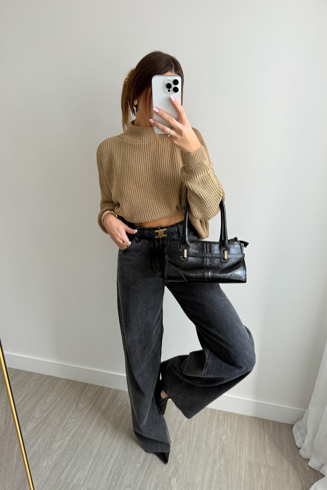 CALÇA WIDE LEG HAILEY PRETA MARMORIZADA