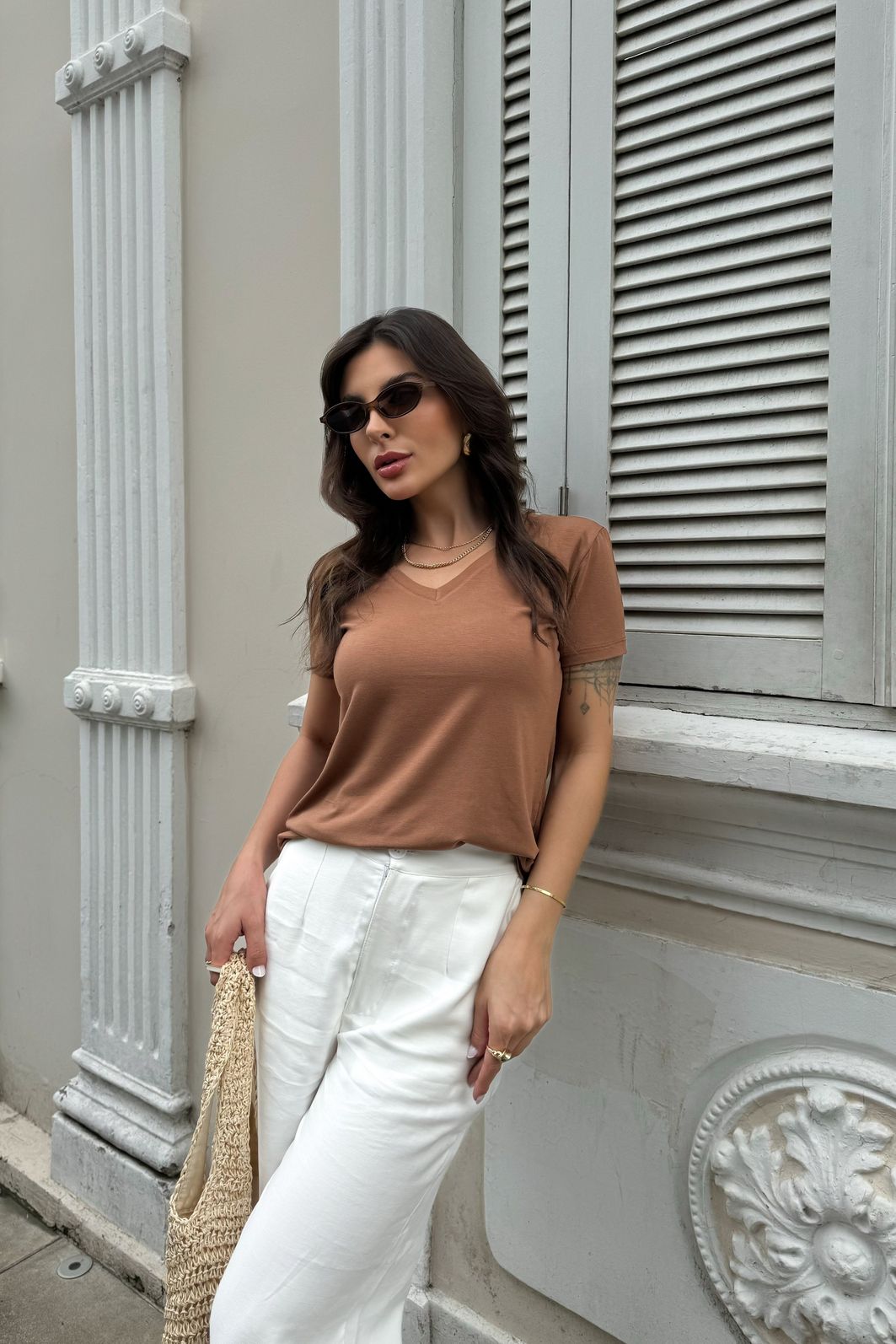 BLUSA VISCOLYCRA DECOTE V MARROM BLUSA VISCOLYCRA DECOTE V MARROM