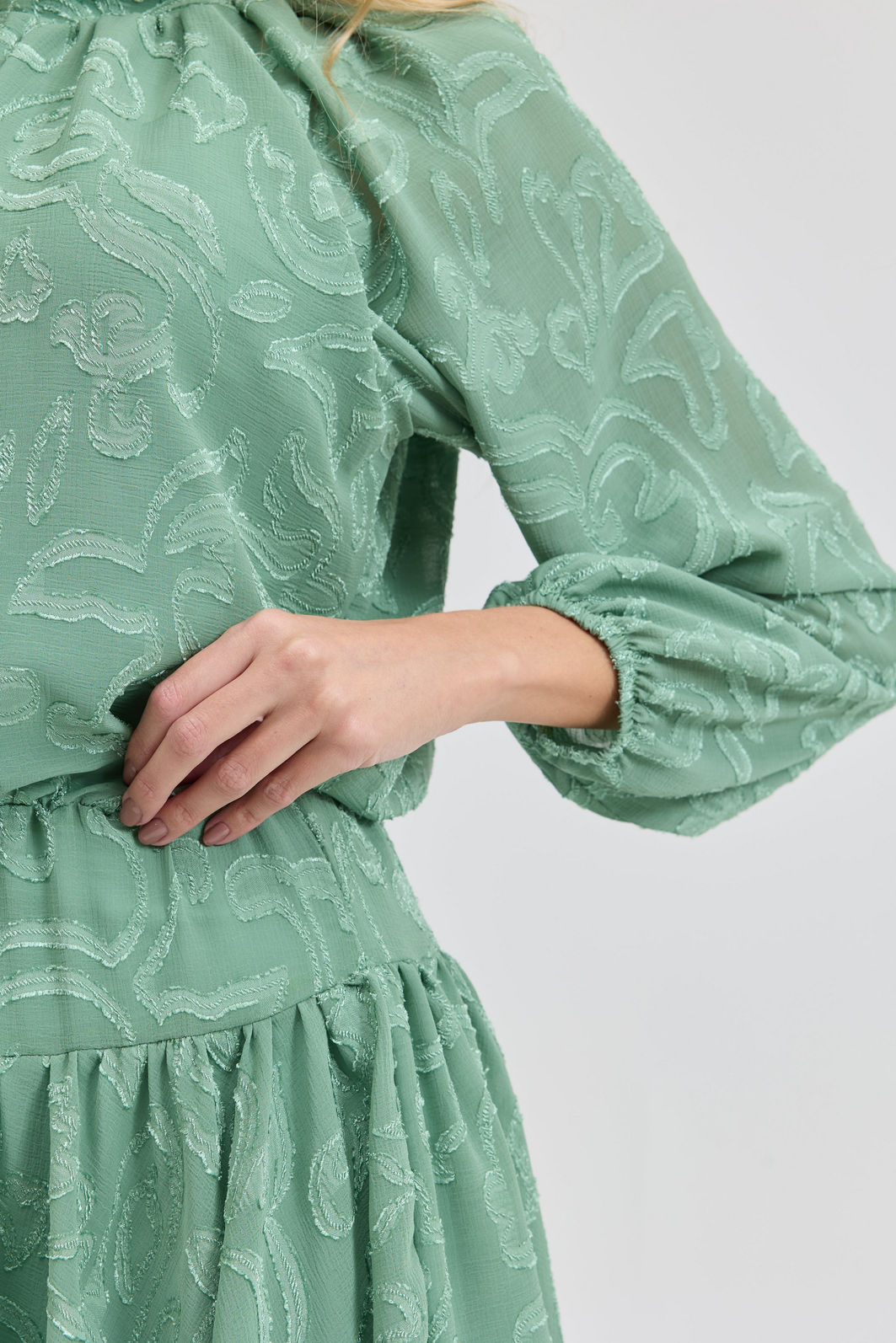 VESTIDO MANGA LONGA JACQUARD OLIMPIA VERDE VESTIDO MANGA LONGA JACQUARD OLIMPIA VERDE