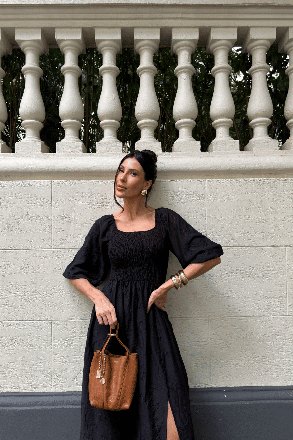 VESTIDO MIDI BORDADO BARBARA PRETO