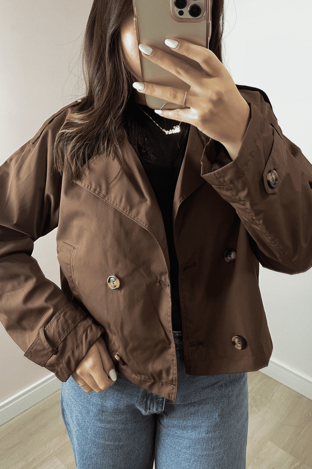 TRENCH COAT COM BOTÕES CROPPED OLIVIA MARROM TRENCH COAT COM BOTÕES CROPPED OLIVIA MARROM