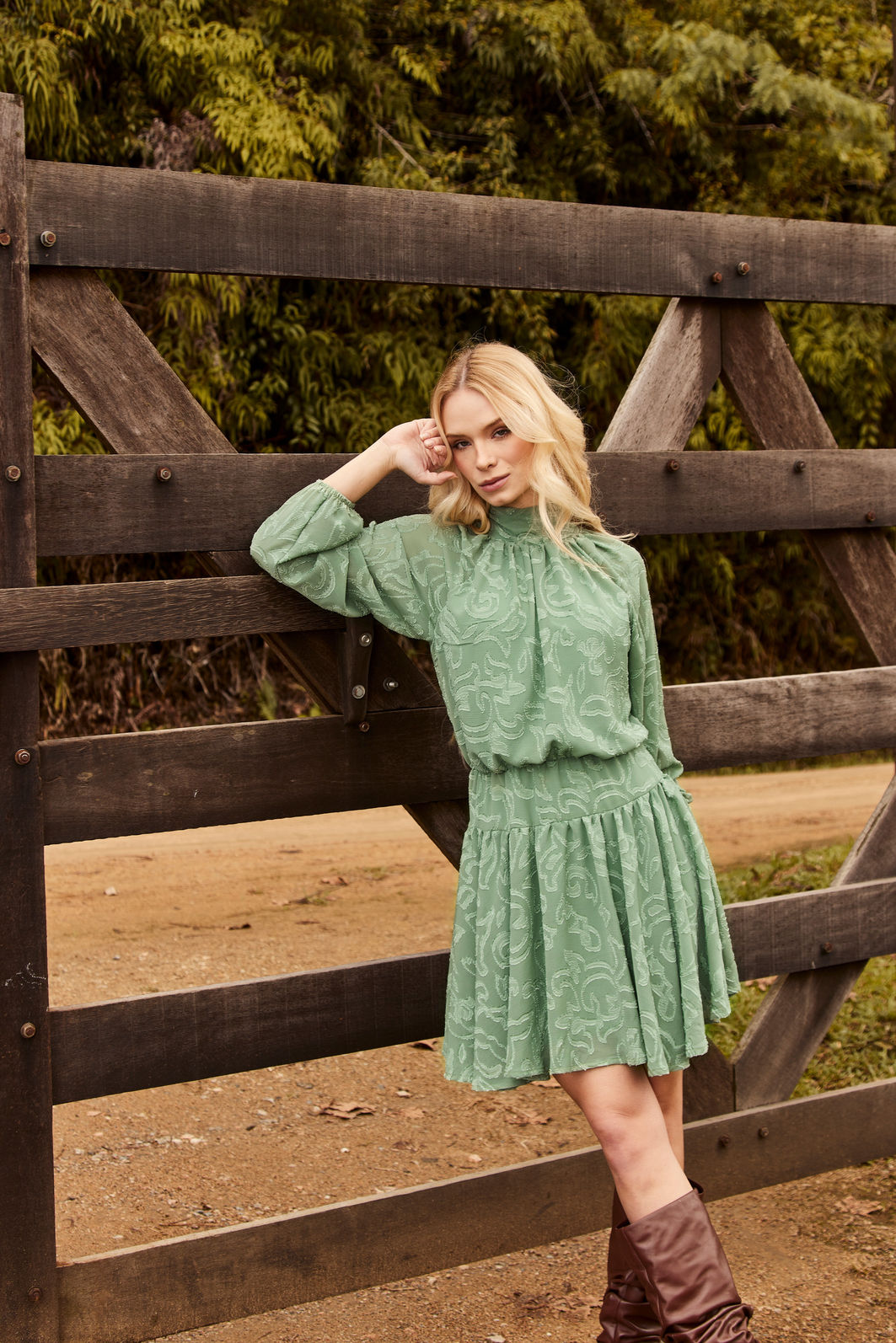 VESTIDO MANGA LONGA JACQUARD OLIMPIA VERDE VESTIDO MANGA LONGA JACQUARD OLIMPIA VERDE