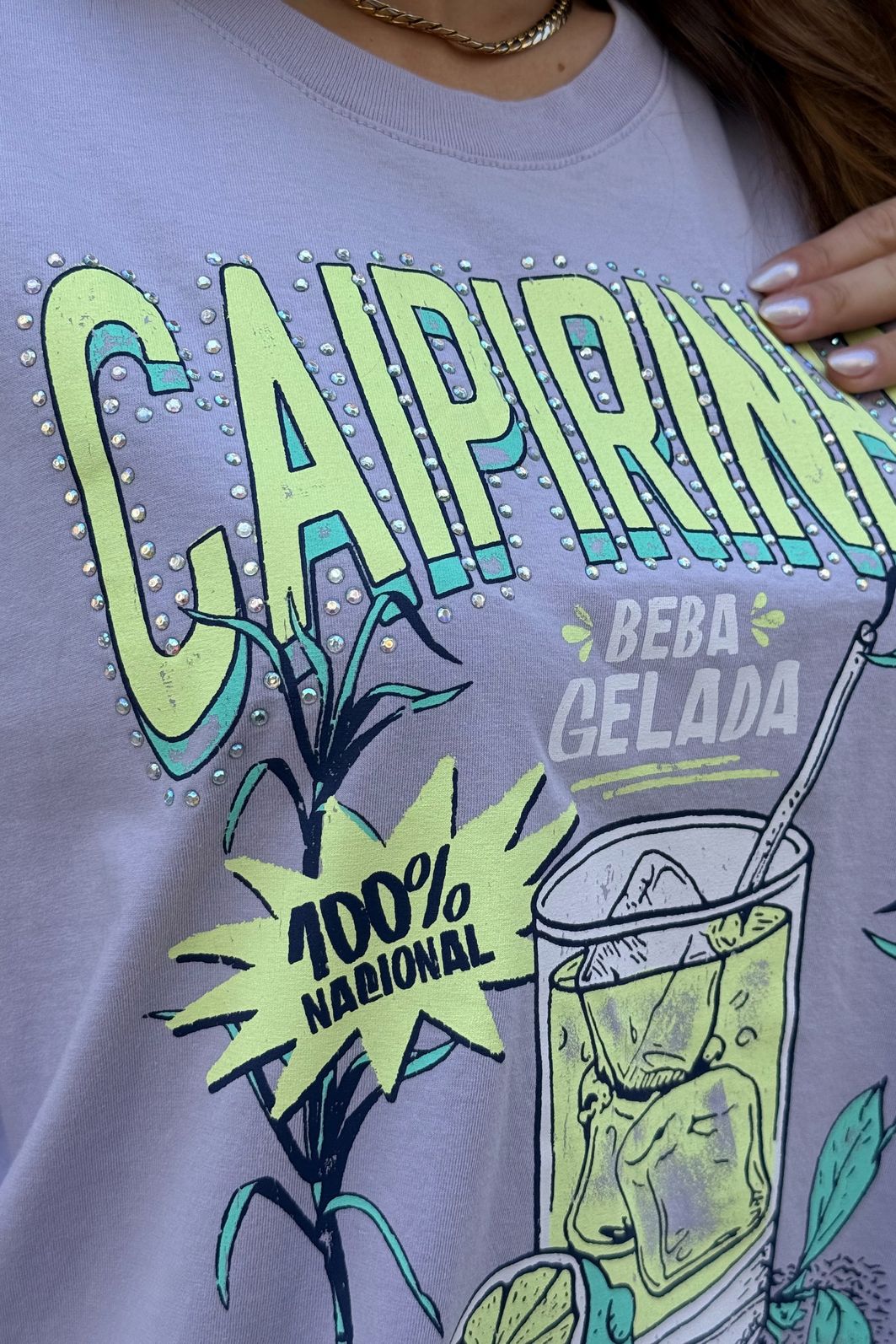 T-SHIRT OVERSIZED CAIPIRINHA GELADA (COM STRASS) ROXO CANDY