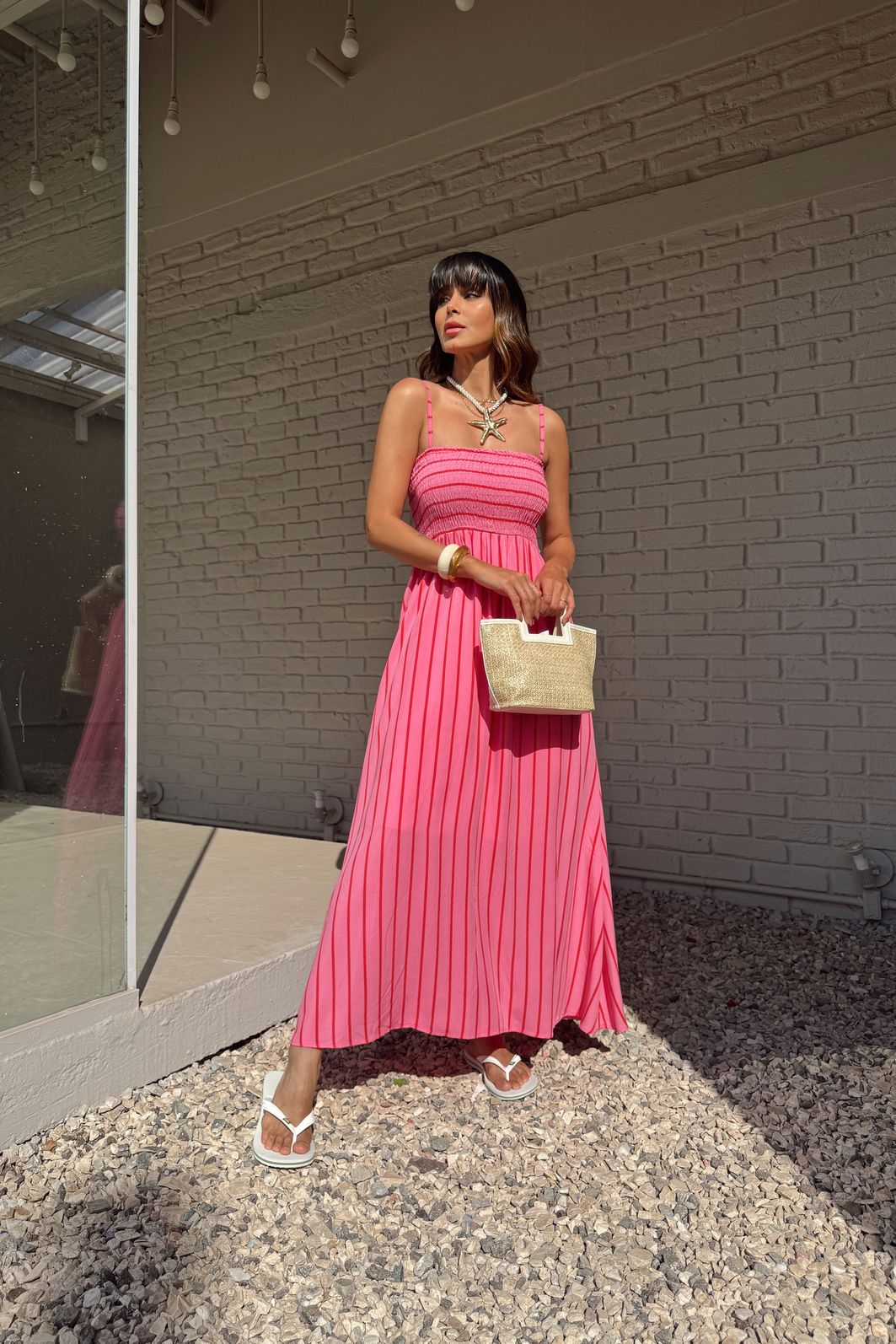VESTIDO MIDI LISTRADO PANDORA ROSA