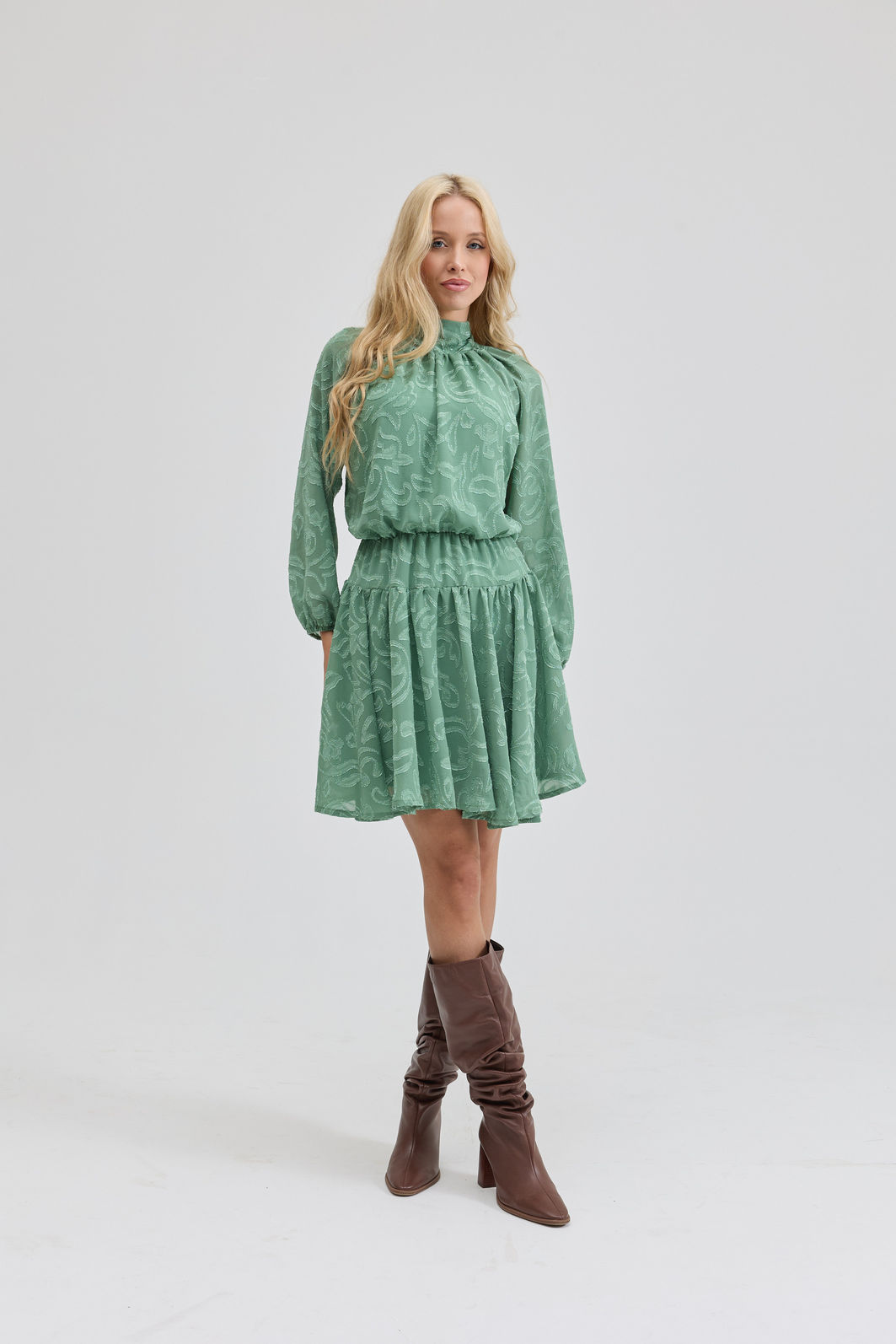 VESTIDO MANGA LONGA JACQUARD OLIMPIA VERDE VESTIDO MANGA LONGA JACQUARD OLIMPIA VERDE