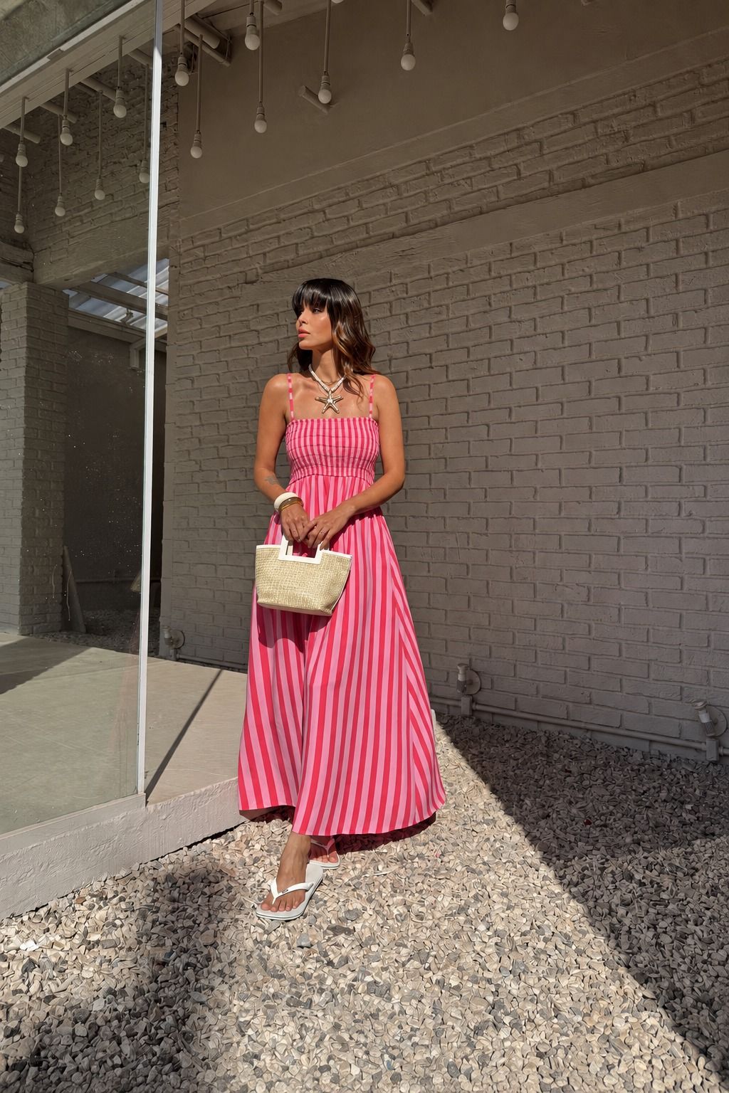 VESTIDO MIDI LISTRADO PANDORA ROSA VESTIDO MIDI LISTRADO PANDORA ROSA