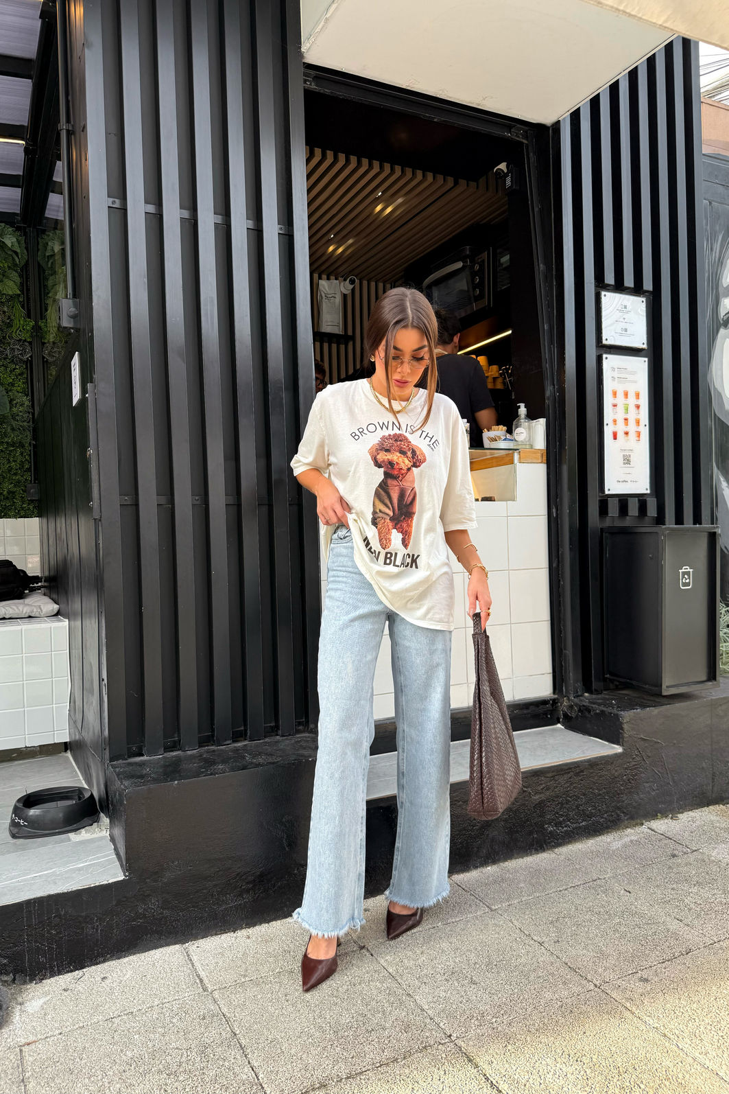 T-SHIRT OVERSIZED BROWN POODLE OFF WHITE