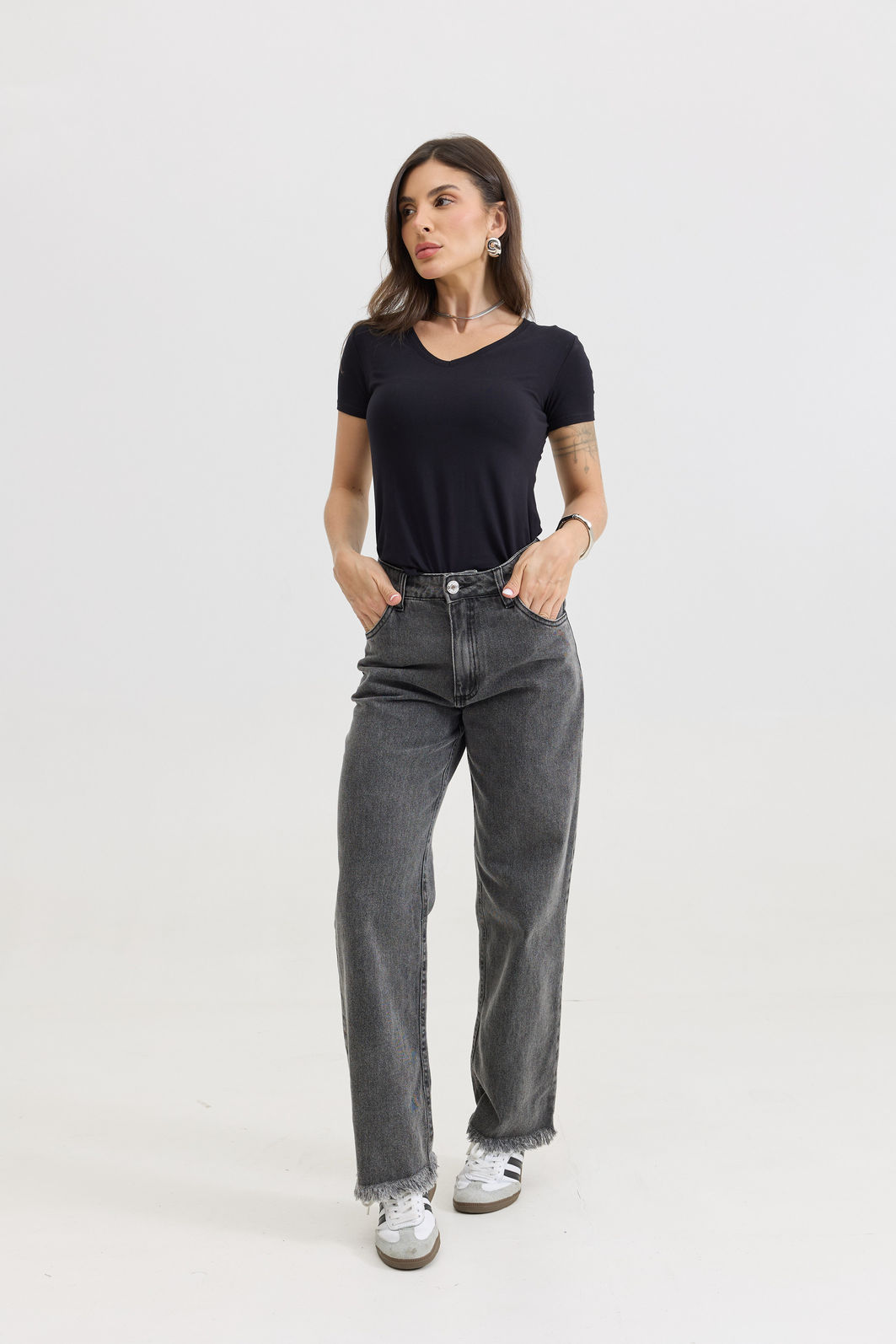 CALÇA JEANS LEONA PRETA MARMORIZADA