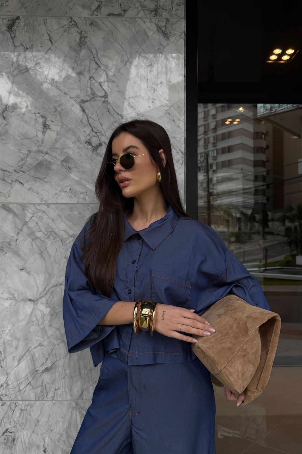 CAMISA OVER CROPPED POSITANO AZUL JEANS CAMISA OVER CROPPED POSITANO AZUL JEANS