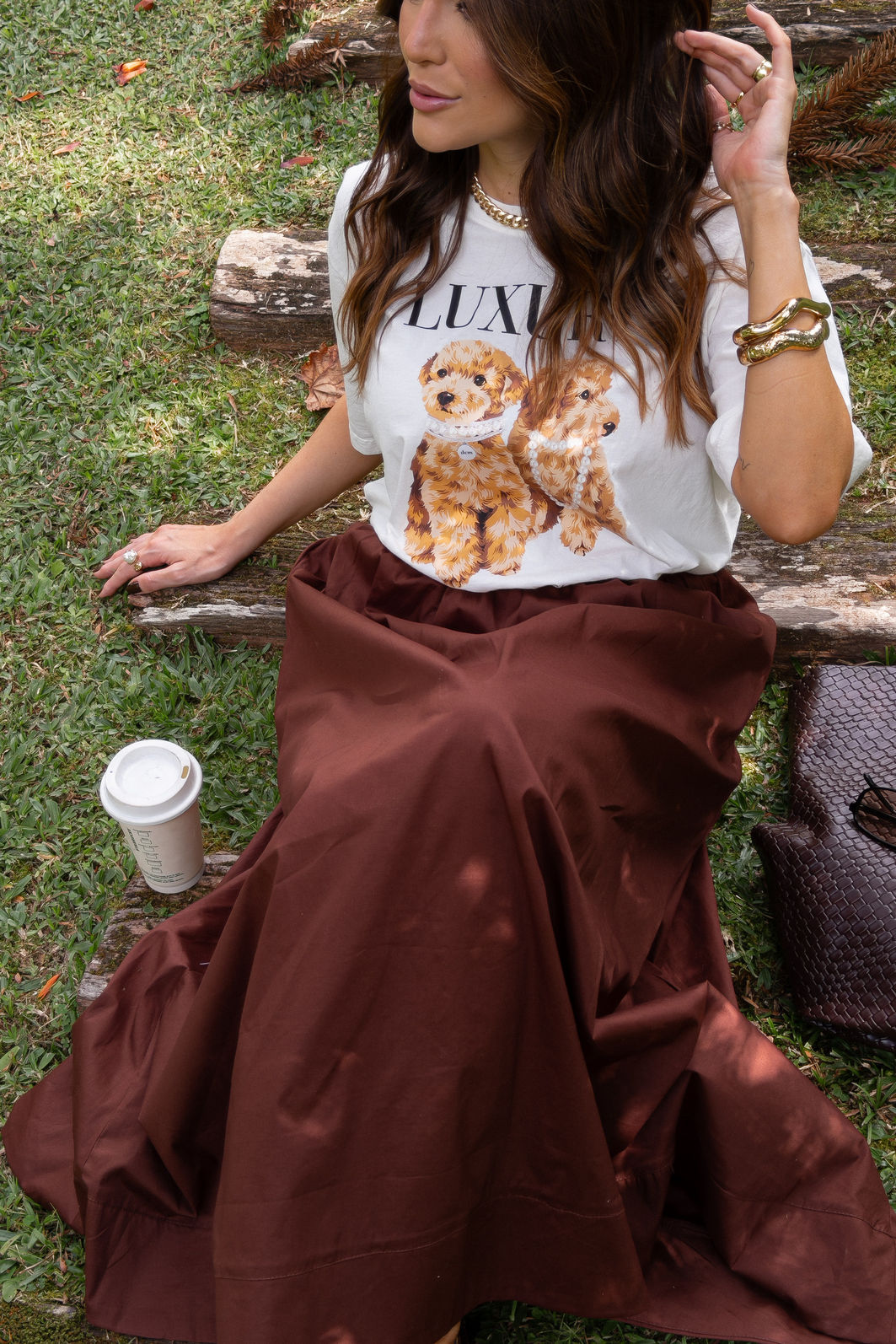 SAIA MIDI LIVIA MARROM TRUFADO SAIA MIDI LIVIA MARROM TRUFADO