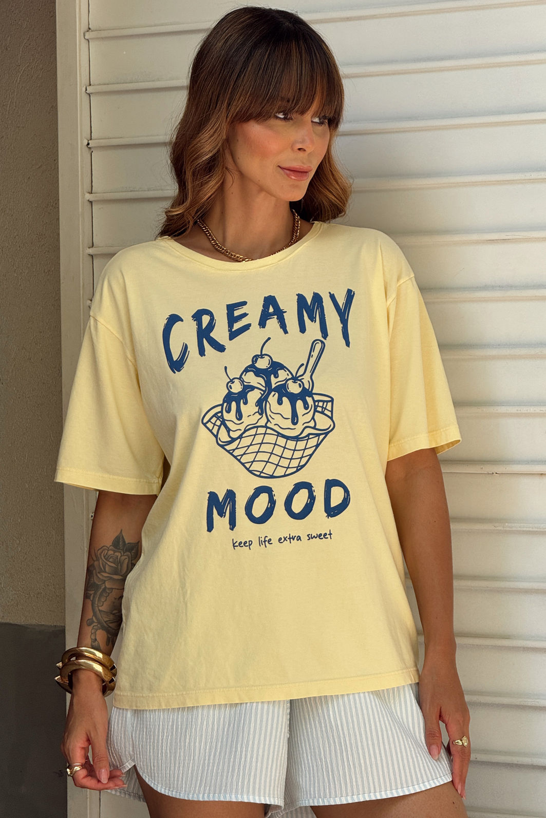 T-SHIRT ESTONADA CREAMY MOOD AMARELO CANDY T-SHIRT ESTONADA CREAMY MOOD AMARELO CANDY