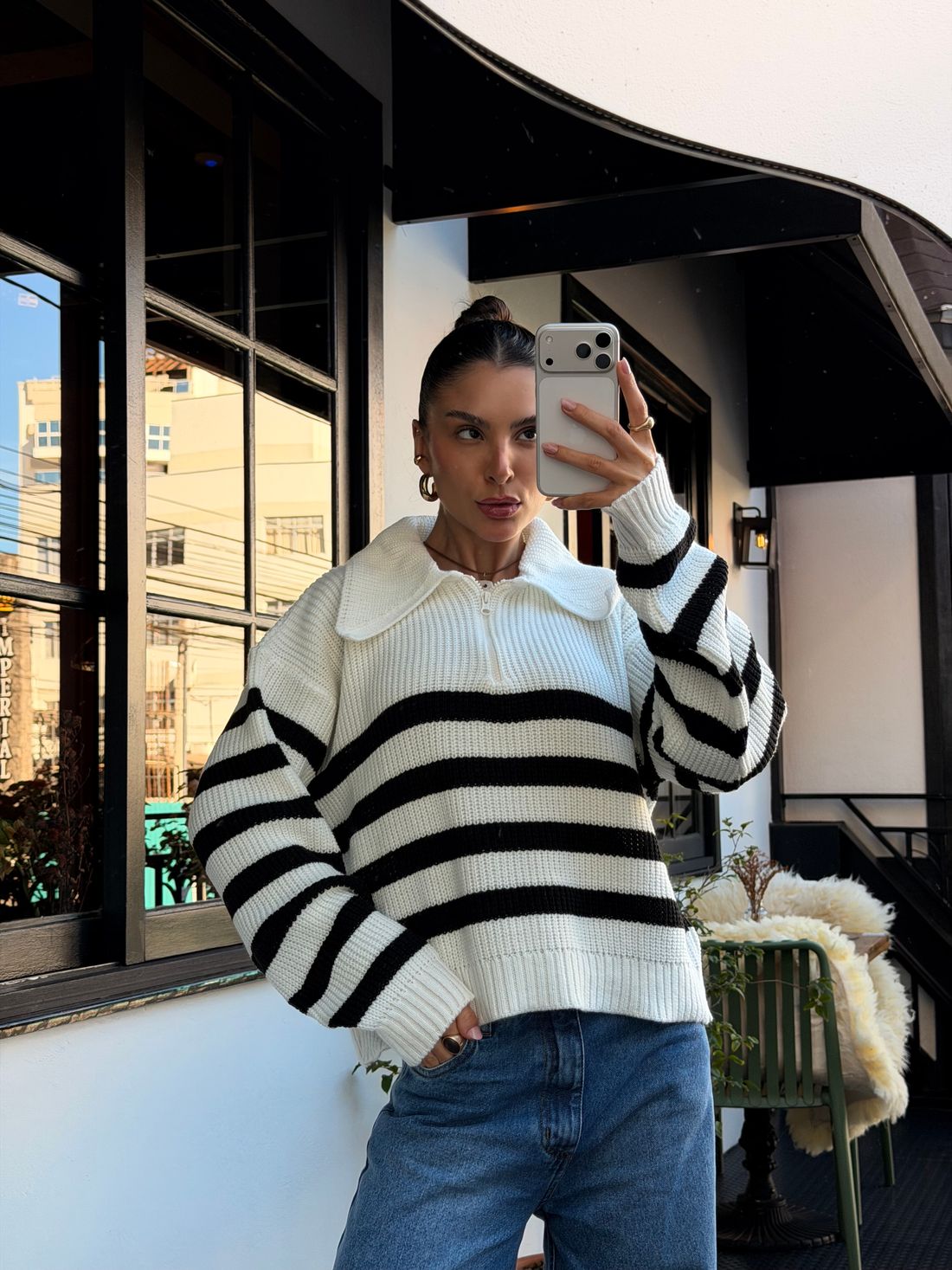TRICOT COM ZÍPER MANGA LONGA LISTRADO GRACE OFF WHITE TRICOT COM ZÍPER MANGA LONGA LISTRADO GRACE OFF WHITE
