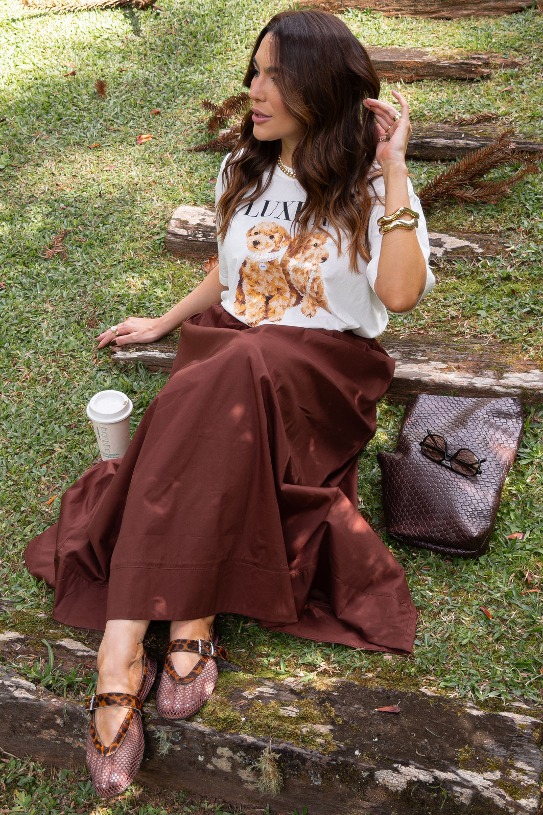 SAIA MIDI LIVIA MARROM TRUFADO SAIA MIDI LIVIA MARROM TRUFADO
