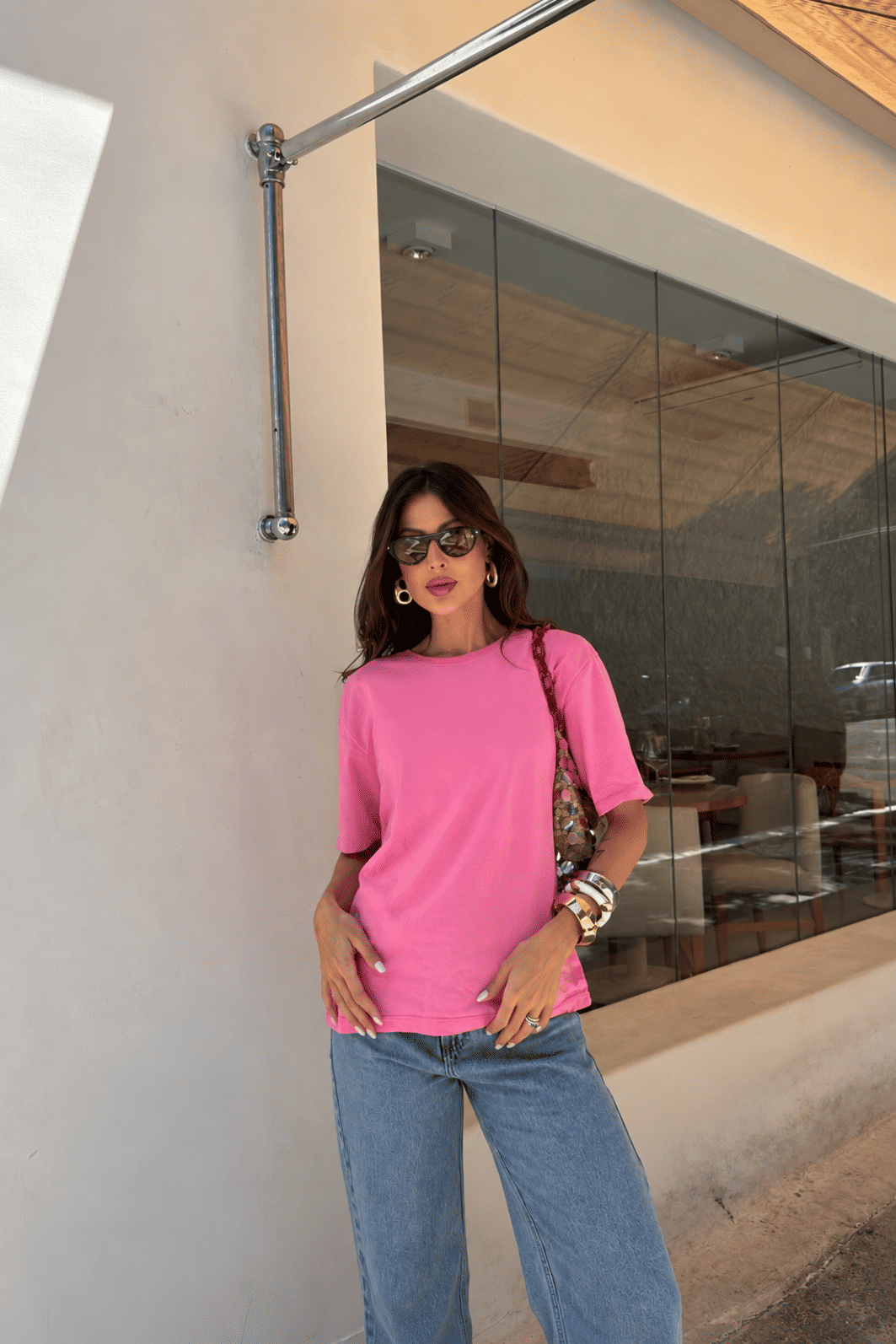 T-SHIRT ESTONADA LISA ROSA CHICLETE T-SHIRT ESTONADA LISA ROSA CHICLETE