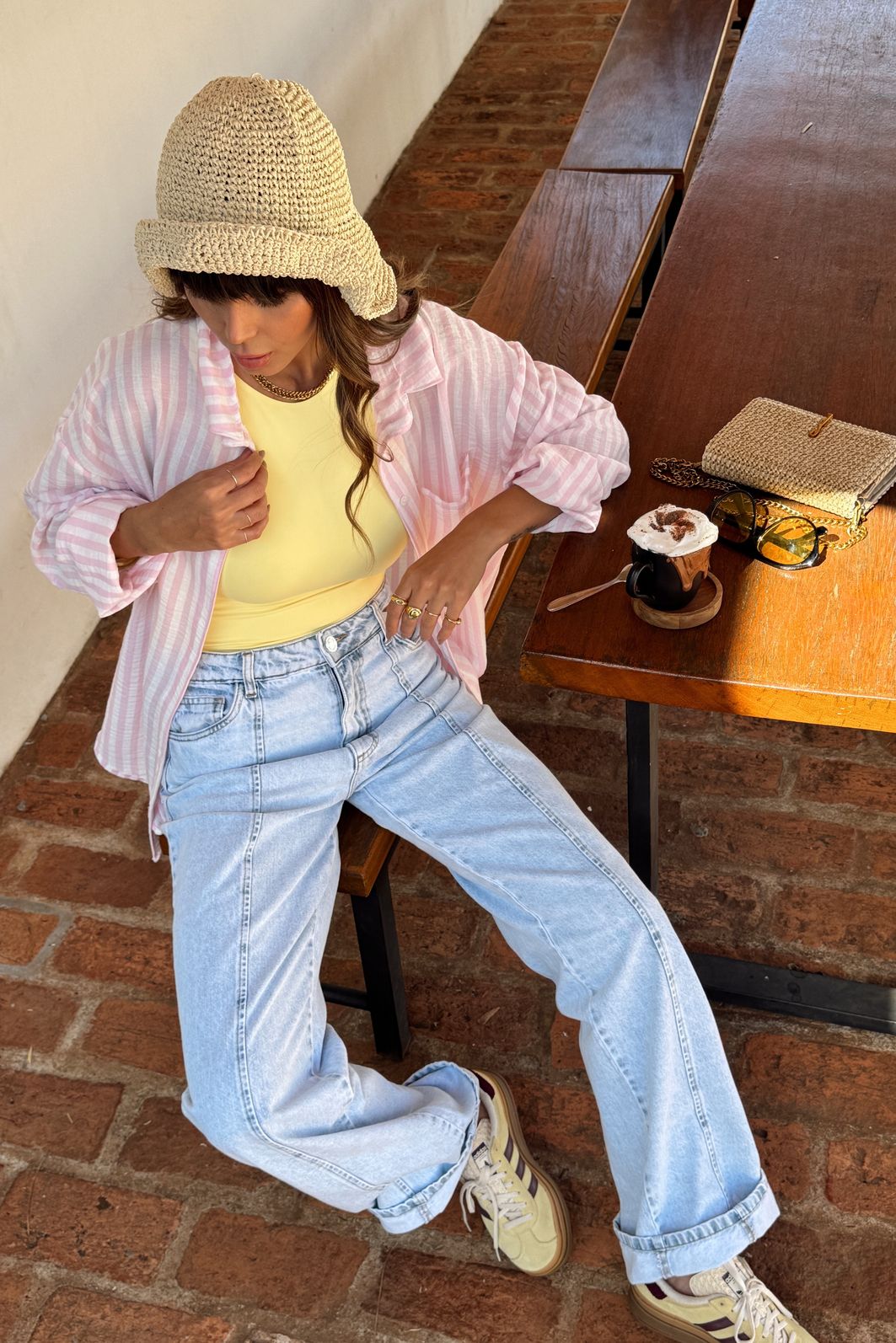 CAMISA BOTÕES LISTRAS OVER THAIS ROSA CANDY