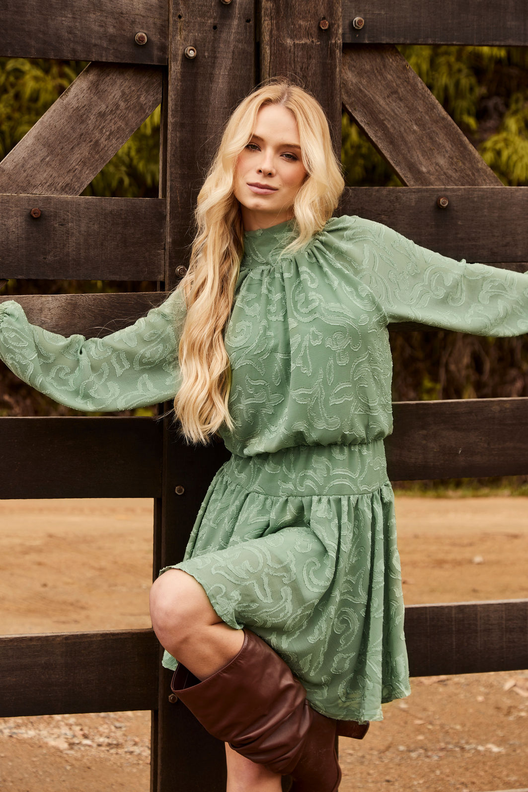 VESTIDO MANGA LONGA JACQUARD OLIMPIA VERDE VESTIDO MANGA LONGA JACQUARD OLIMPIA VERDE