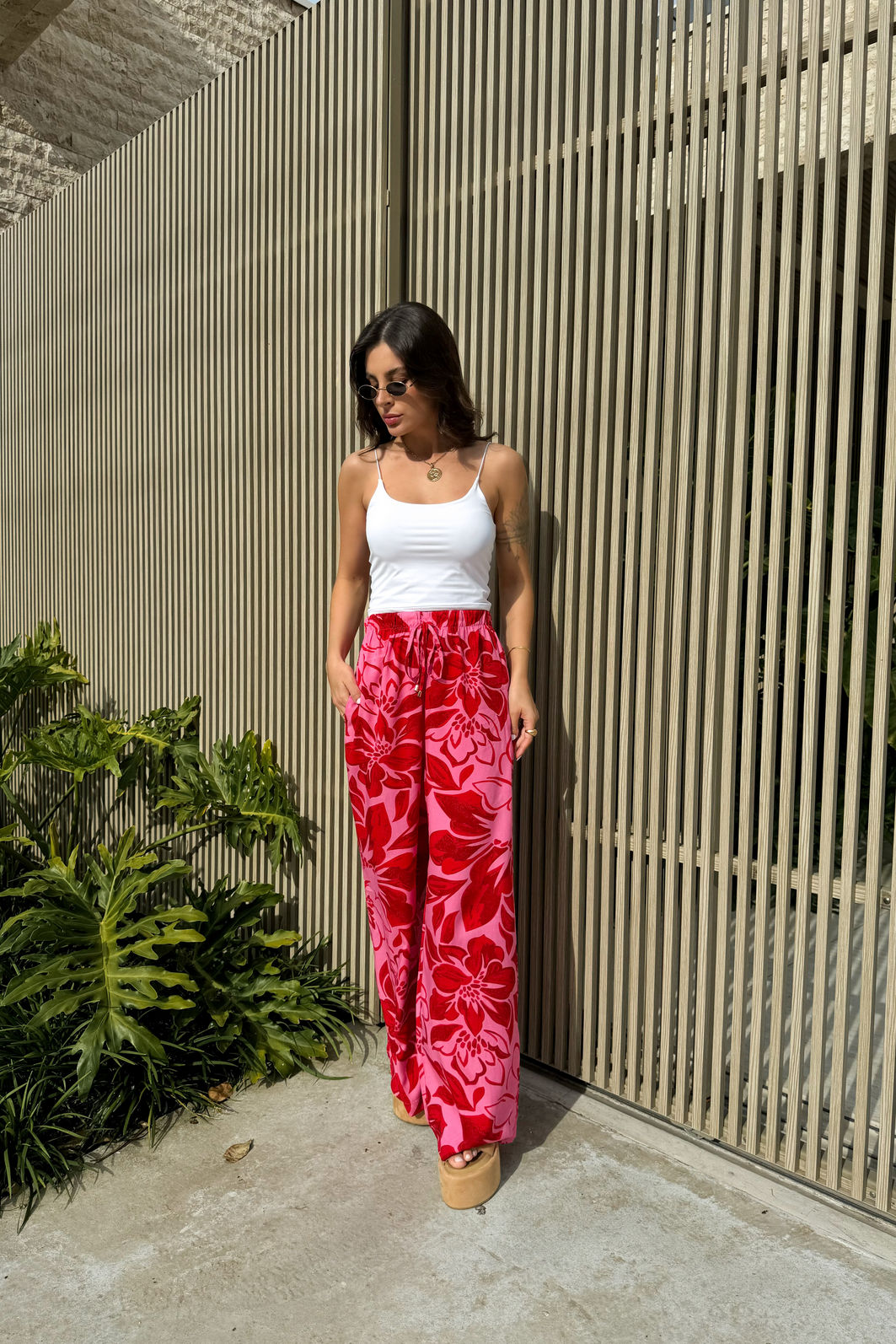 CALÇA PANTALONA LOUISE FLORAL ROSA