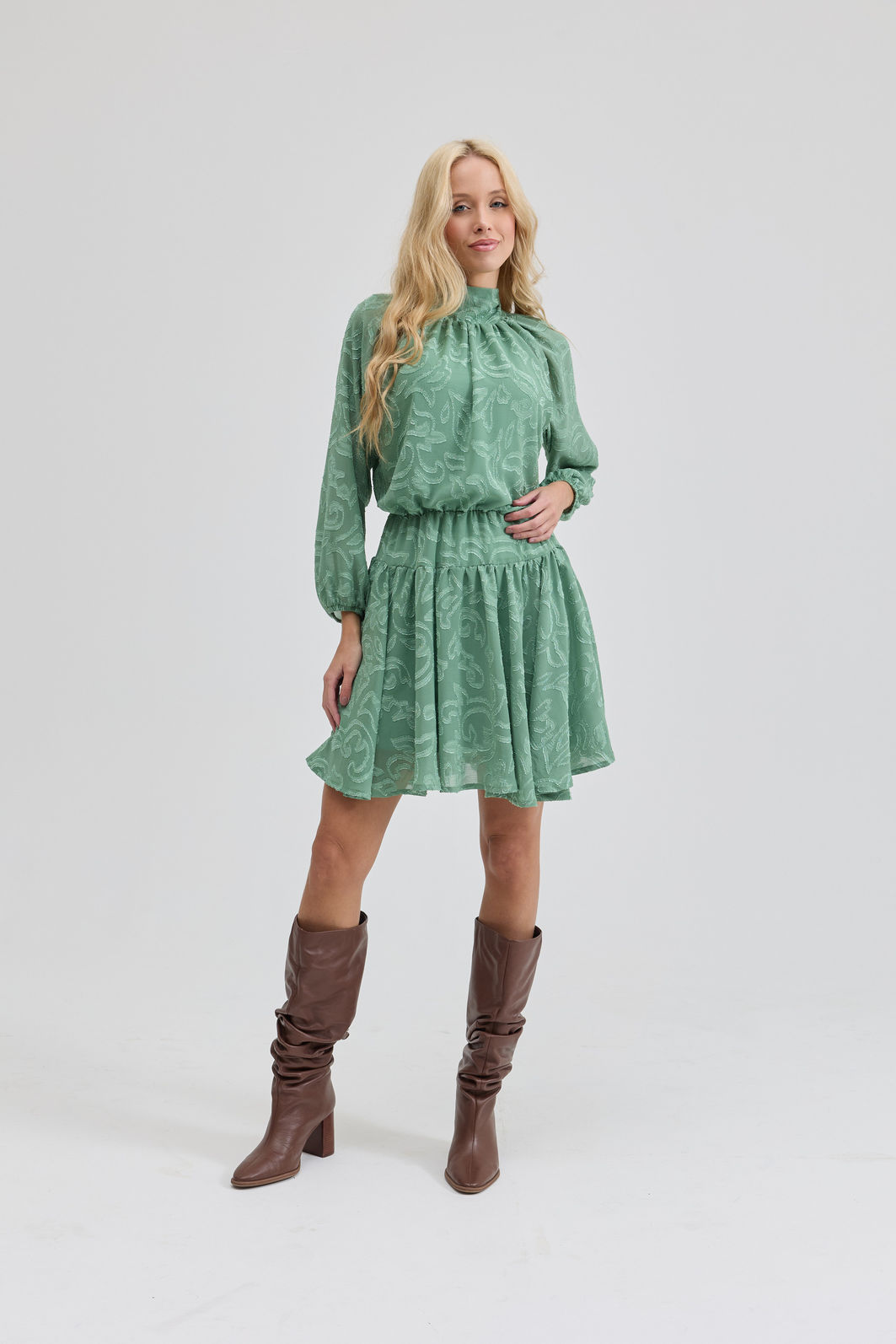 VESTIDO MANGA LONGA JACQUARD OLIMPIA VERDE VESTIDO MANGA LONGA JACQUARD OLIMPIA VERDE
