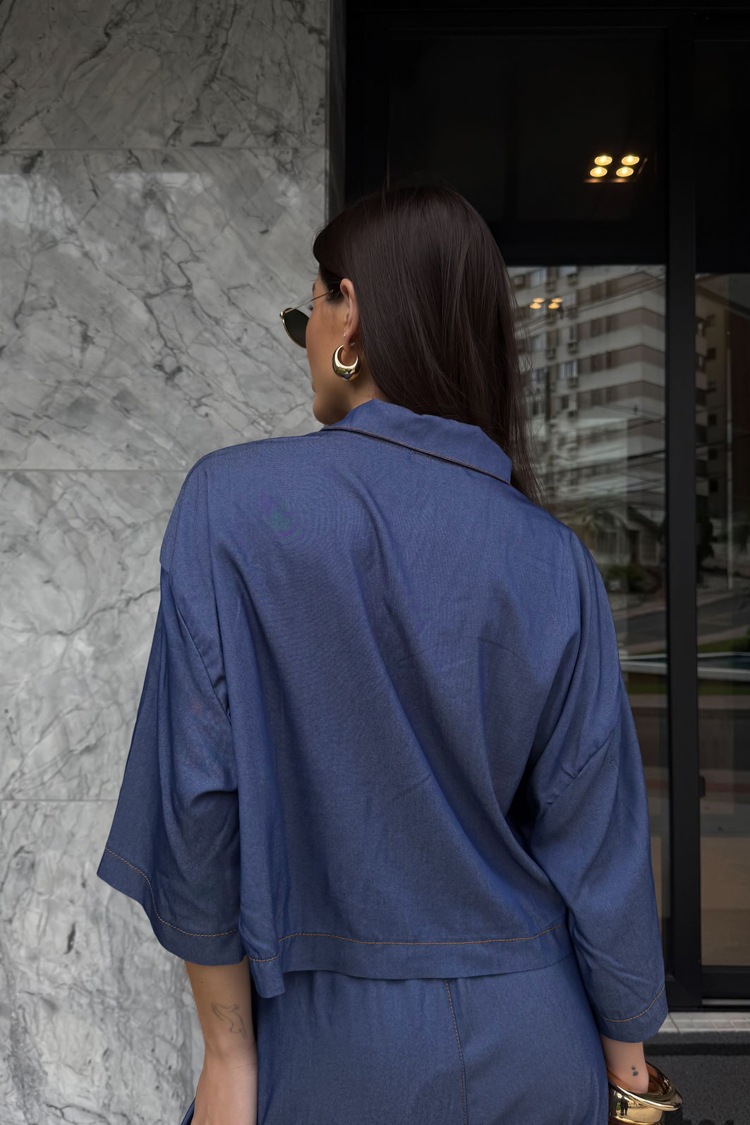 CAMISA OVER CROPPED POSITANO AZUL JEANS CAMISA OVER CROPPED POSITANO AZUL JEANS