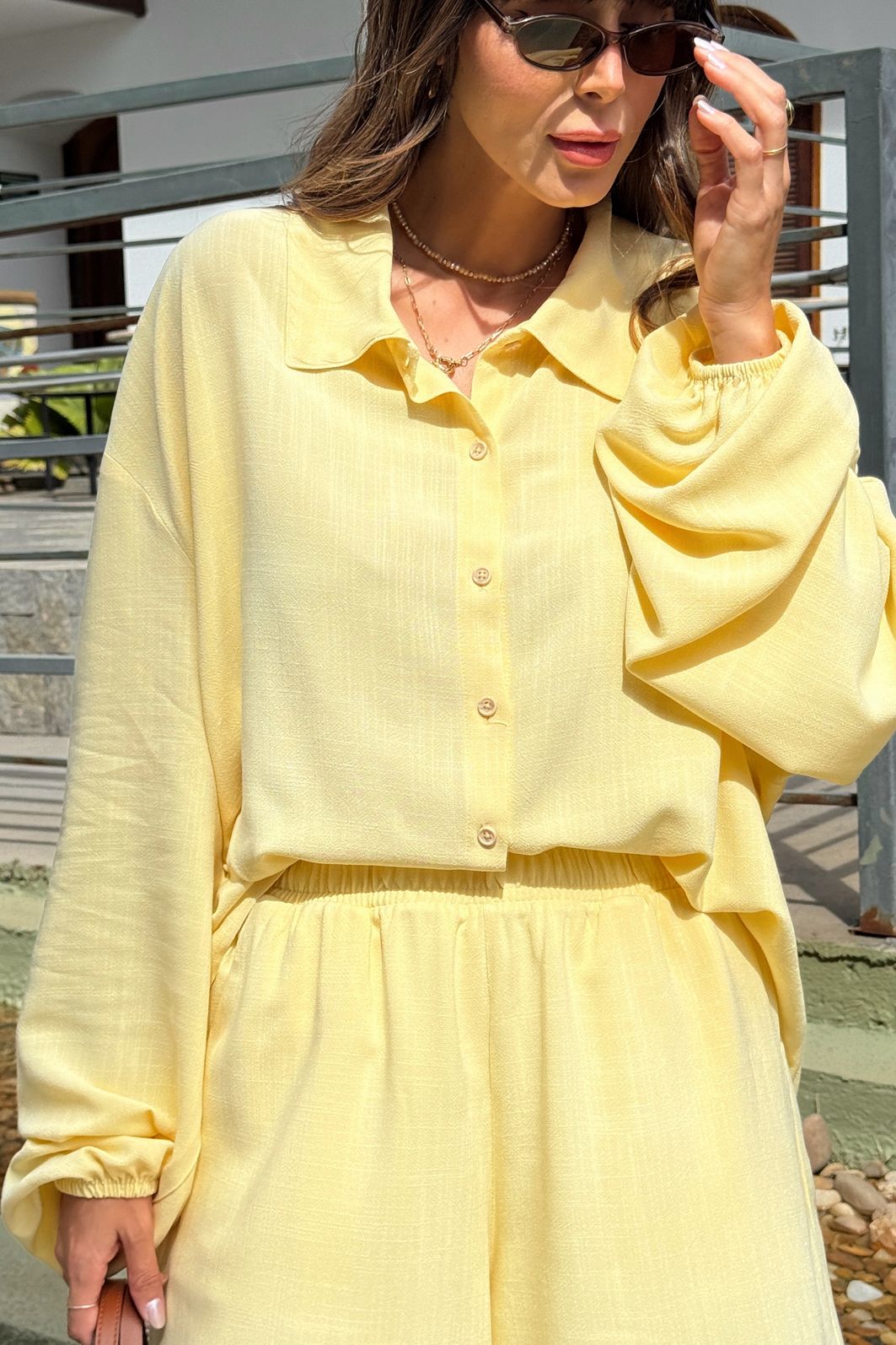 CAMISA MANGA PERA ANA AMARELO MANTEIGA CAMISA MANGA PERA ANA AMARELO MANTEIGA