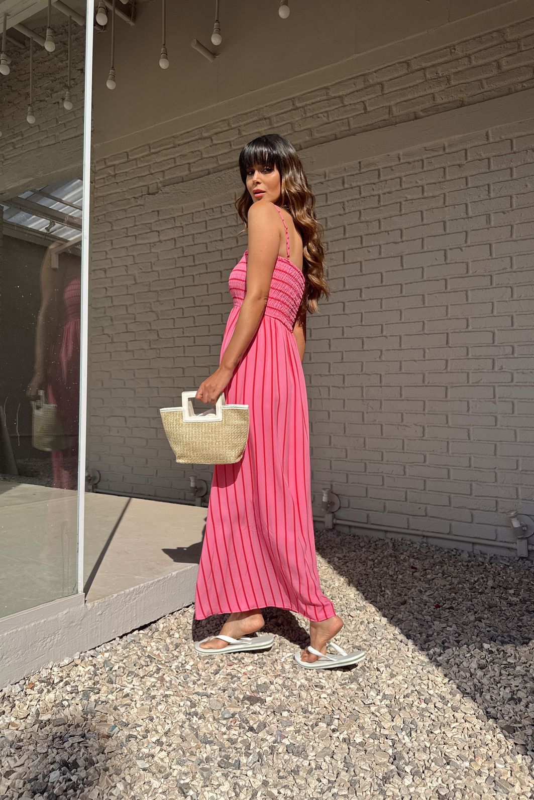 VESTIDO MIDI LISTRADO PANDORA ROSA