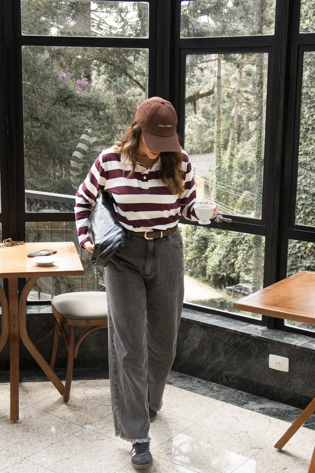BLUSA GOLA POLO MANGA LONGA LISTRADA DIANA VINHO