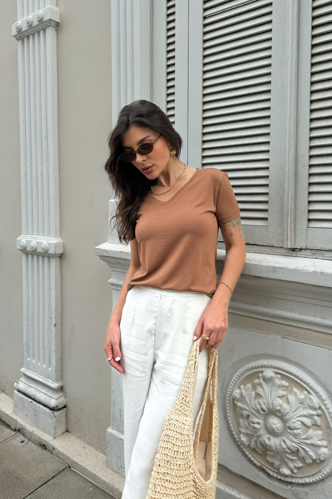 BLUSA VISCOLYCRA DECOTE V MARROM BLUSA VISCOLYCRA DECOTE V MARROM
