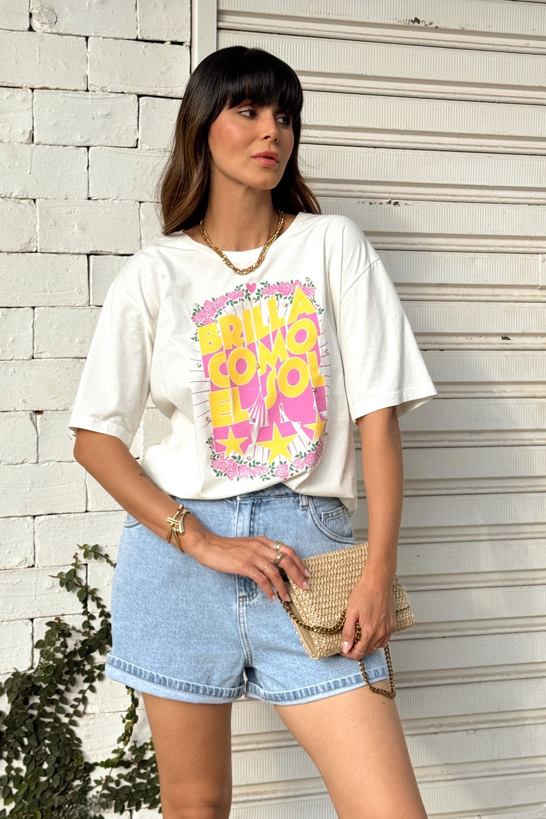T-SHIRT ESTONADA BRILLA EL SOL (COM APLIQUE) OFF WHITE T-SHIRT ESTONADA BRILLA EL SOL (COM APLIQUE) OFF WHITE