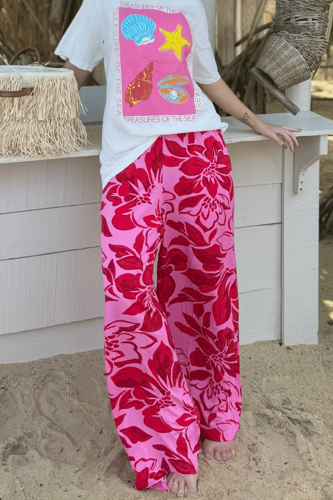 CALÇA PANTALONA LOUISE FLORAL ROSA