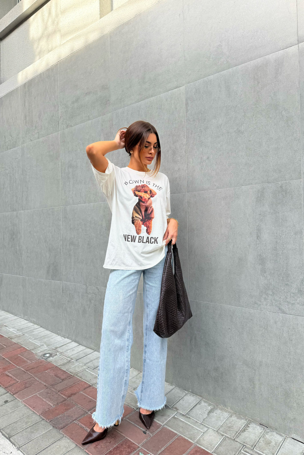 T-SHIRT OVERSIZED BROWN POODLE OFF WHITE