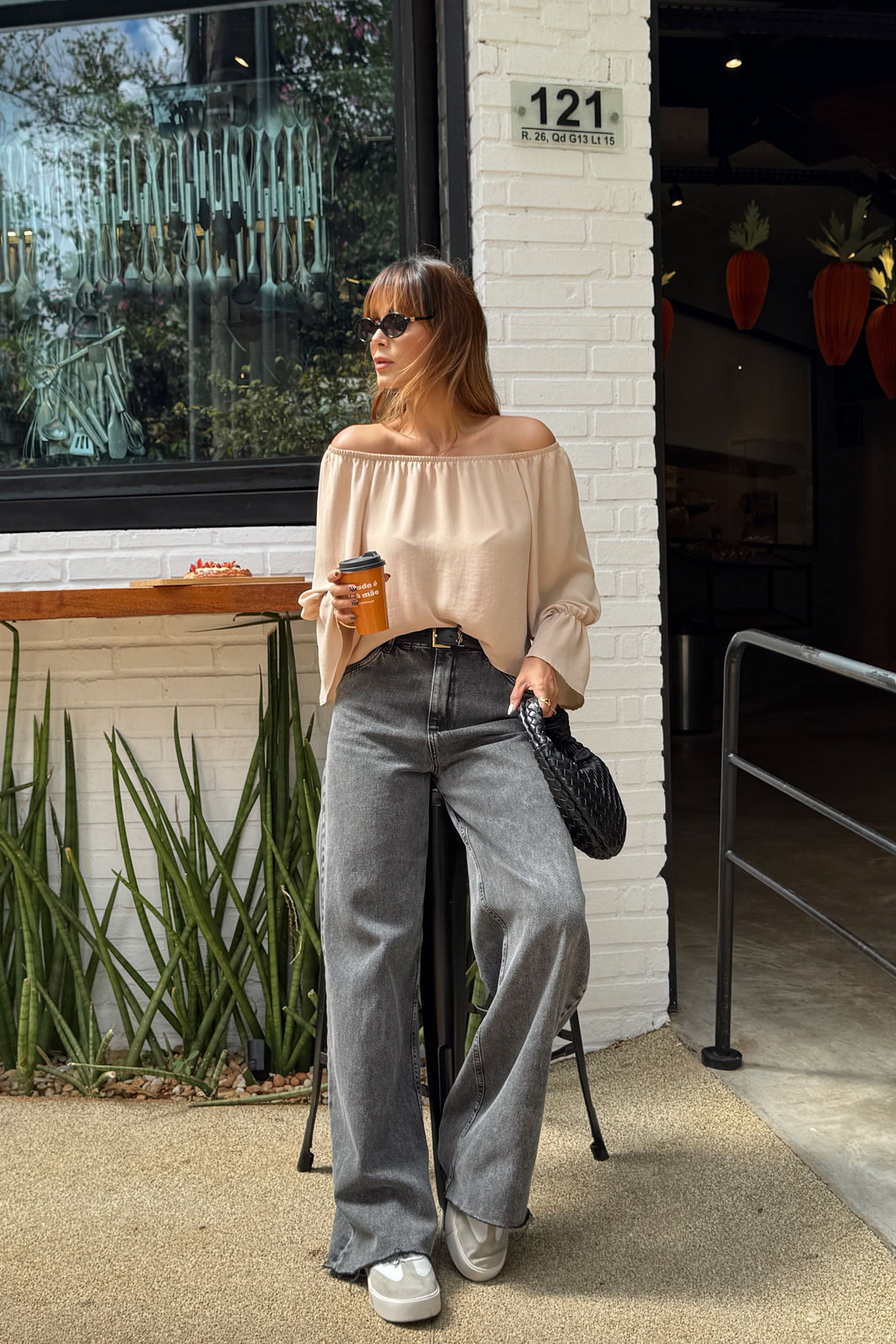 CALÇA JEANS WIDE LEG HAILEY PRETA MARMORIZADA