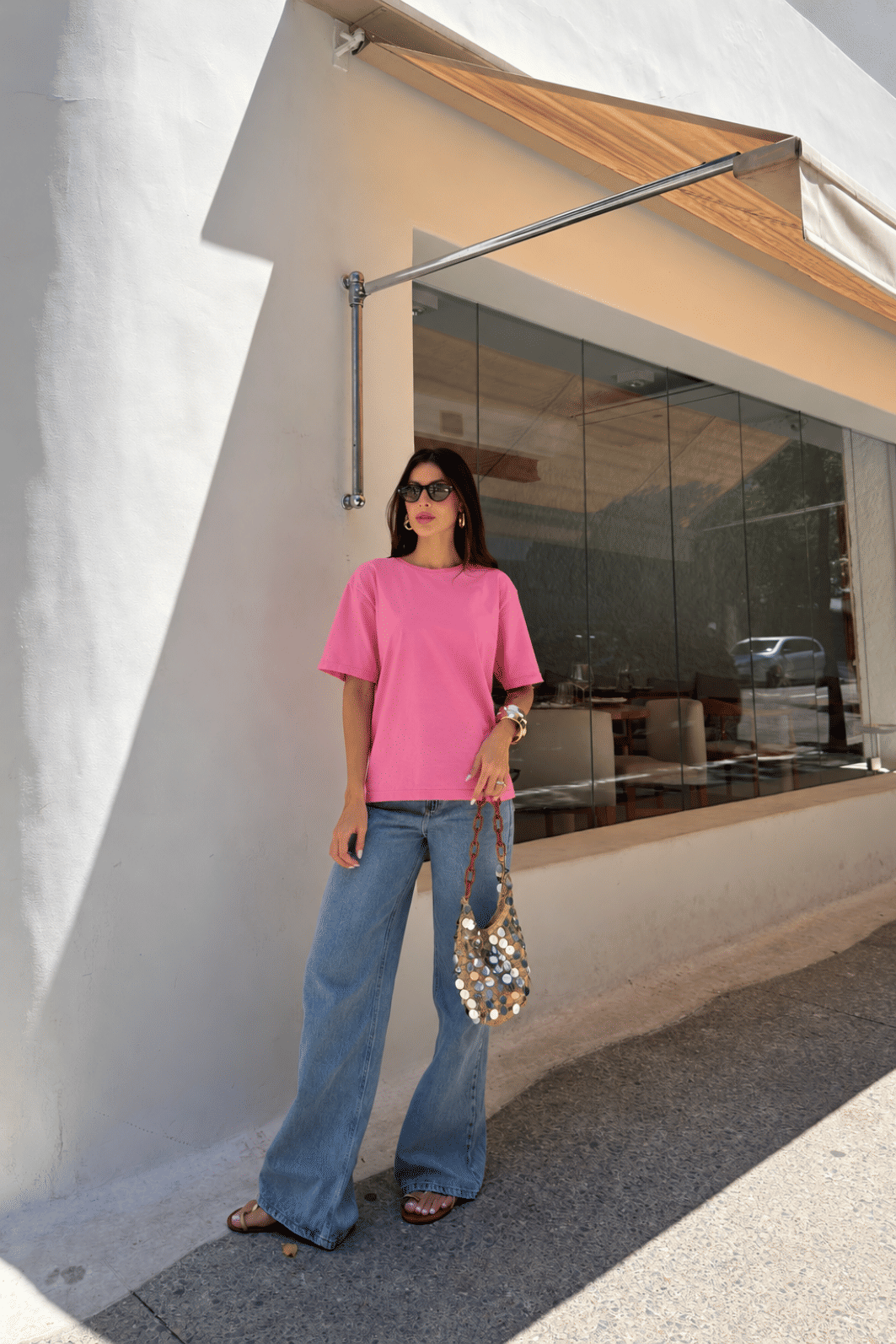 T-SHIRT ESTONADA LISA ROSA CHICLETE T-SHIRT ESTONADA LISA ROSA CHICLETE