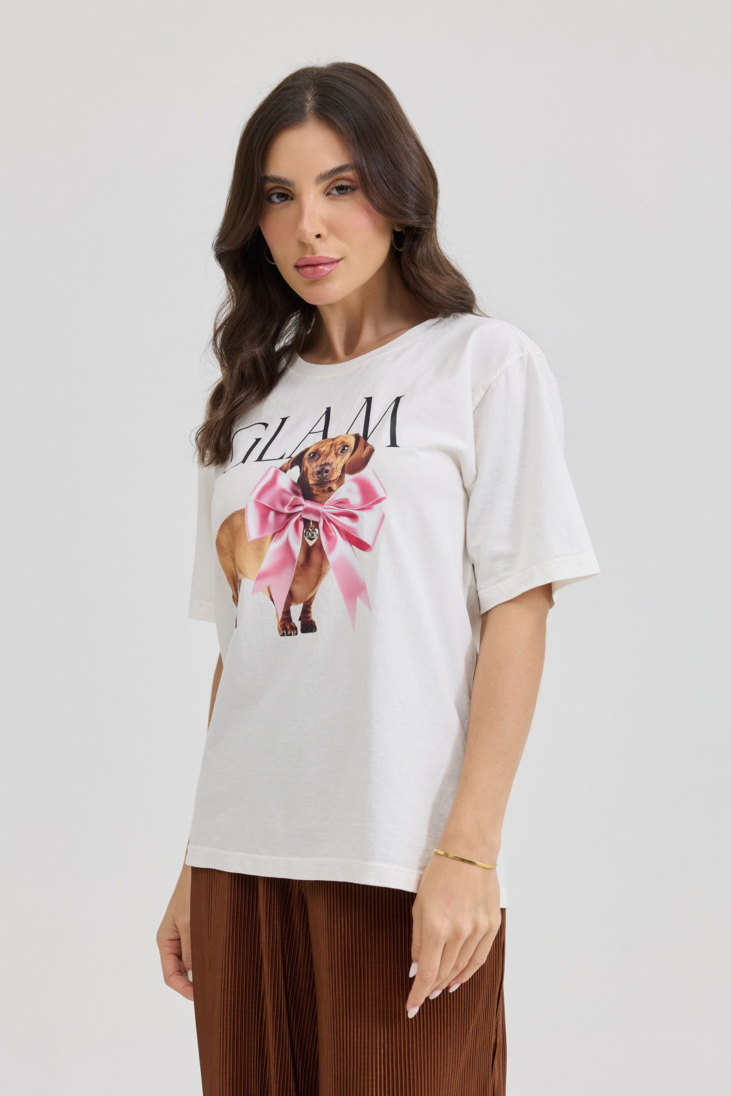 T-SHIRT ESTONADA GLAM DOG LAÇO OFF WHITE T-SHIRT ESTONADA GLAM DOG LAÇO OFF WHITE