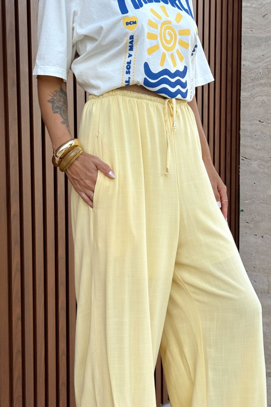 CALÇA PANTALONA CARIBE AMARELO MANTEIGA CALÇA PANTALONA CARIBE AMARELO MANTEIGA