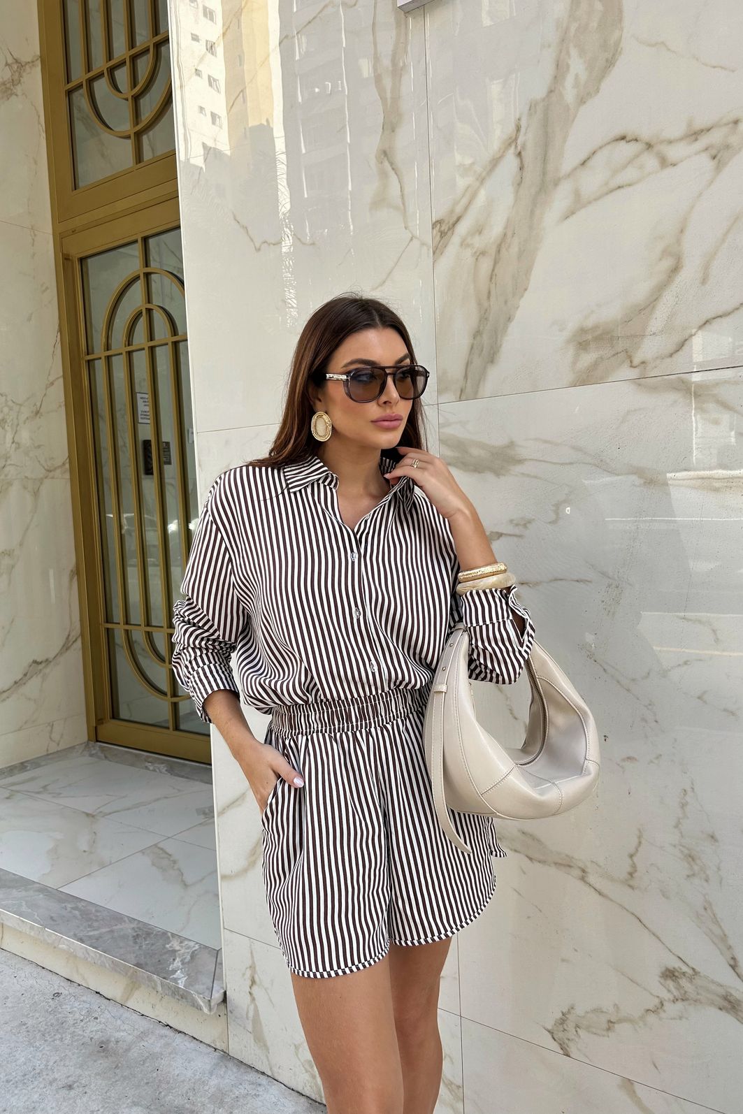 CONJUNTO LISTRADO MARESIA MARROM CONJUNTO LISTRADO MARESIA MARROM