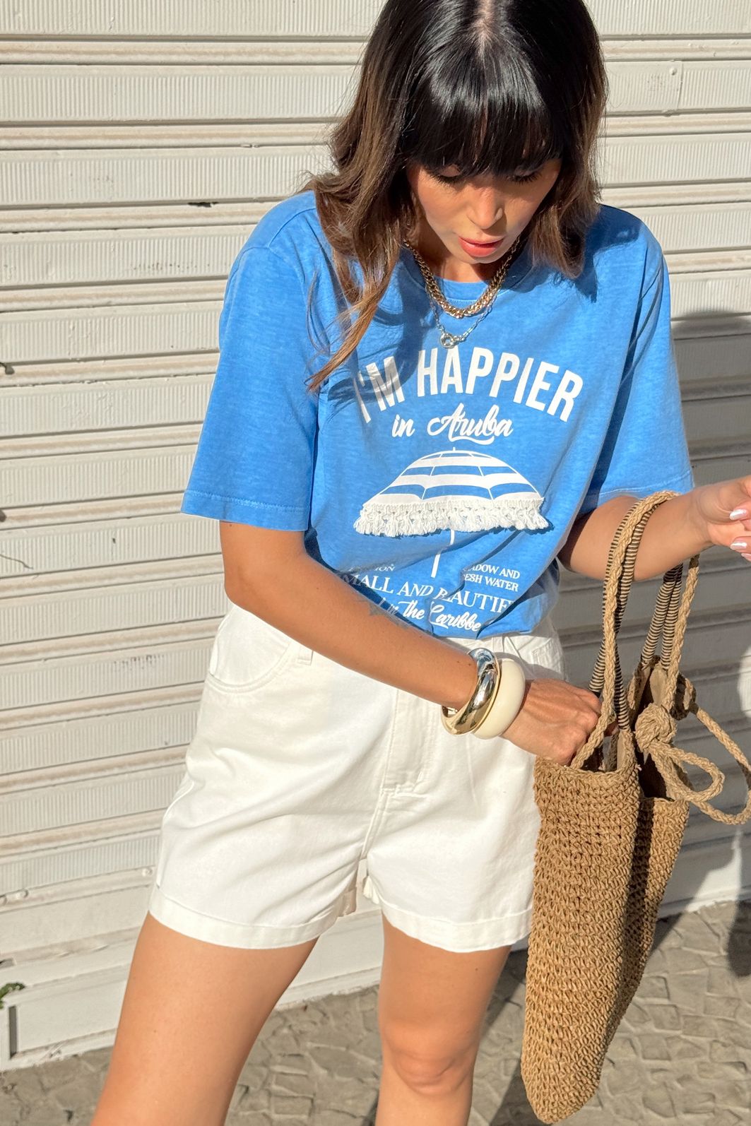T-SHIRT ESTONADA HAPPIER IN ARUBA (COM APLIQUE) AZUL T-SHIRT ESTONADA HAPPIER IN ARUBA (COM APLIQUE) AZUL