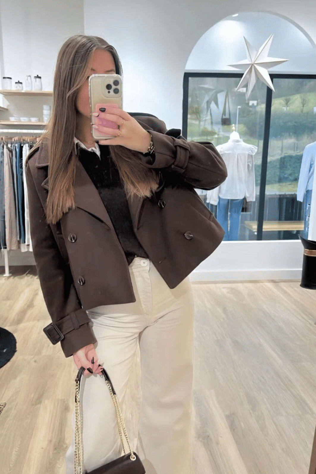 TRENCH COAT COM BOTÕES CROPPED OLIVIA MARROM TRENCH COAT COM BOTÕES CROPPED OLIVIA MARROM