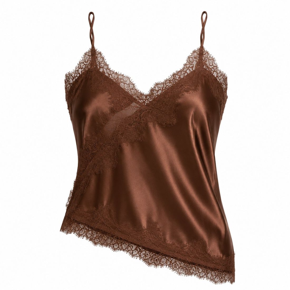 BLUSA CETIM COM DETALHES EM RENDA SABINE MARROM BLUSA CETIM COM DETALHES EM RENDA SABINE MARROM