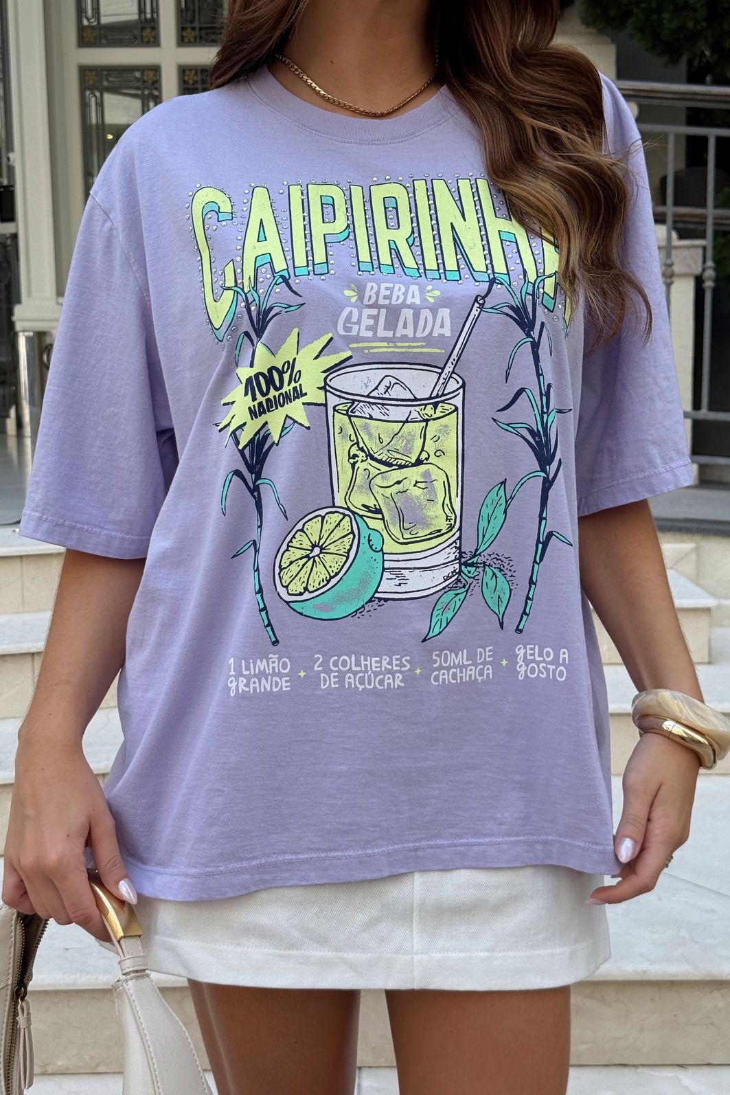 T-SHIRT OVERSIZED CAIPIRINHA GELADA (COM STRASS) ROXO CANDY