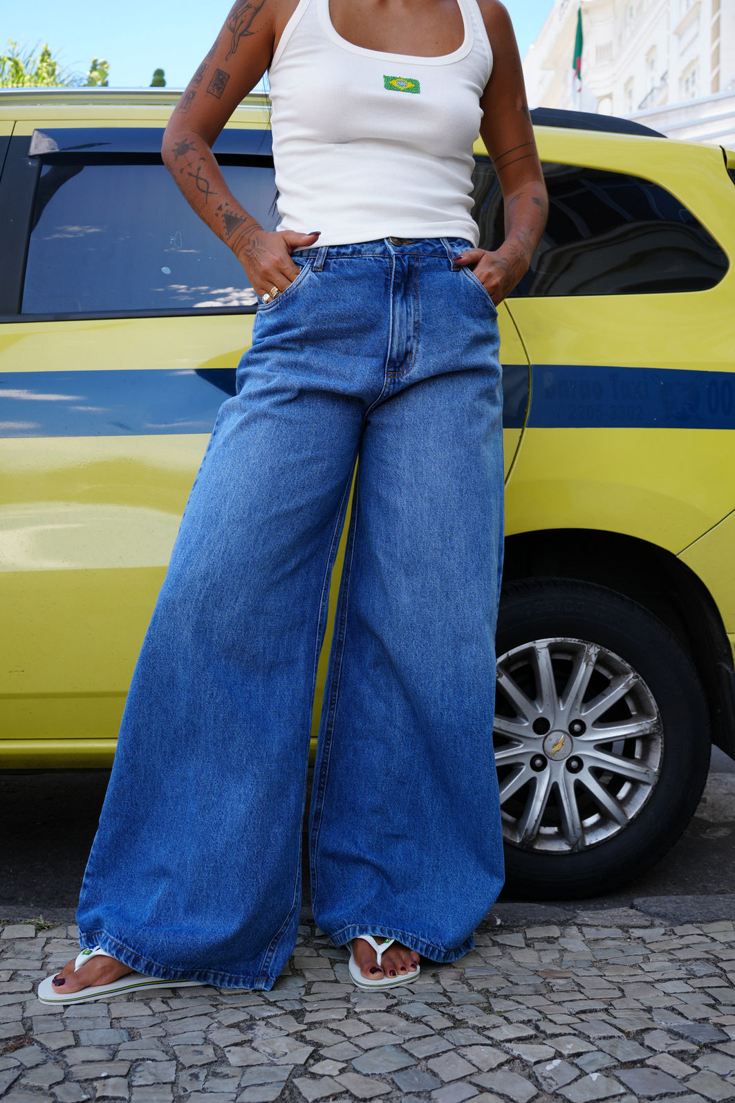 CALÇA JEANS SUPER PANTALONA CELINE AZUL