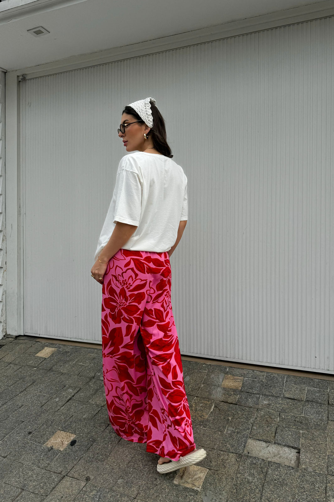 CALÇA PANTALONA LOUISE FLORAL ROSA